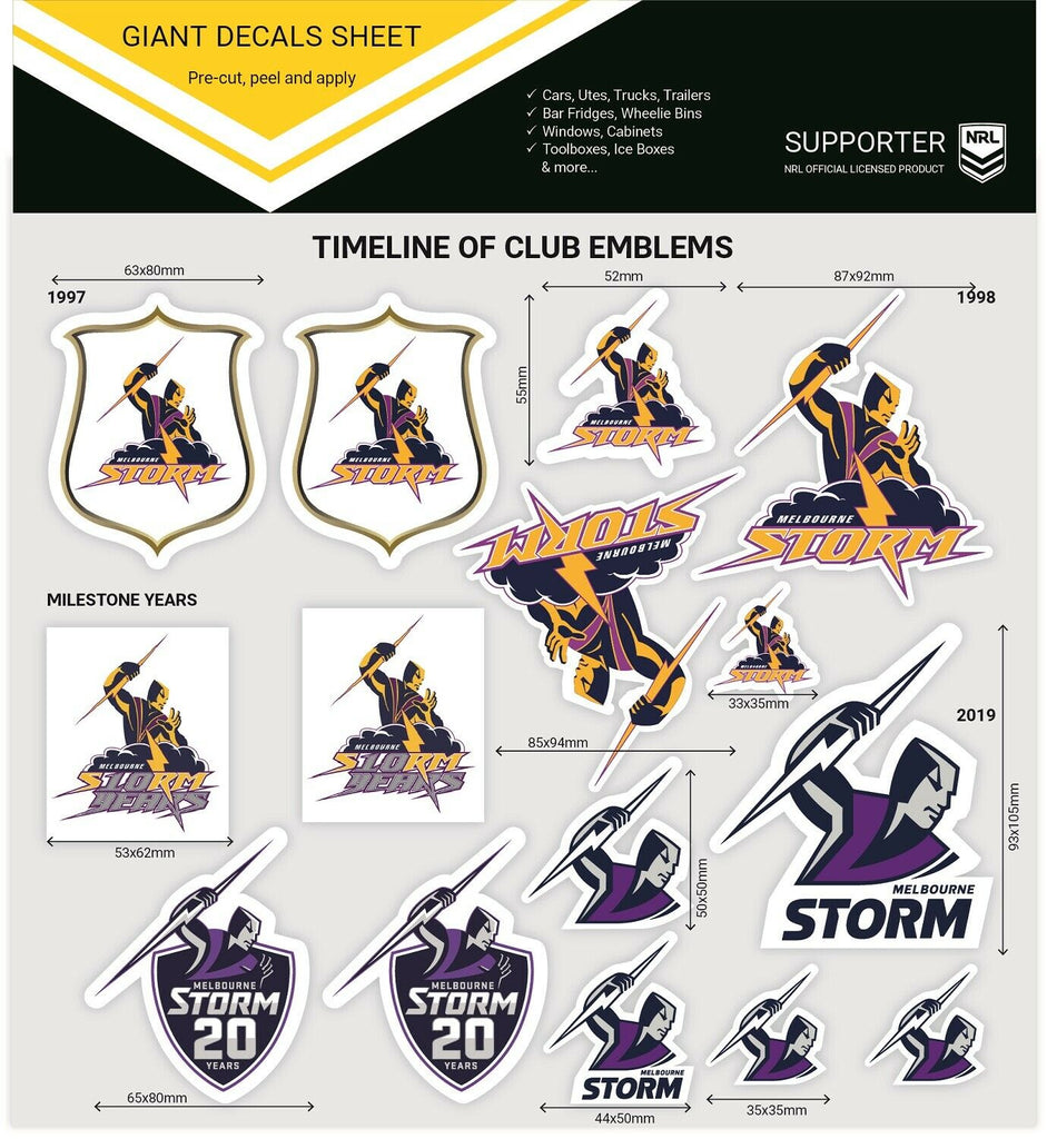 NRL Giant Decal Sheet - Melbourne Storm - Timeline Of Club Logos - Sti