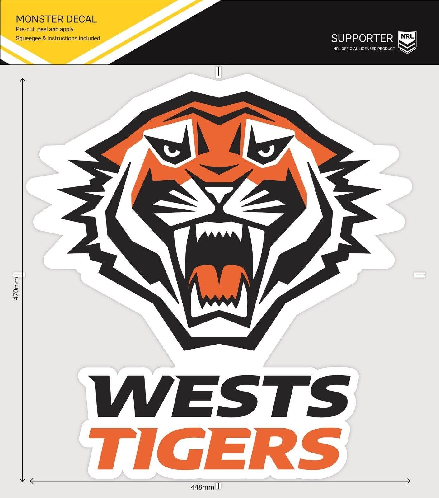 NRL Car Monster Decal - West Tigers - Sticker - Team Logo - 470mm