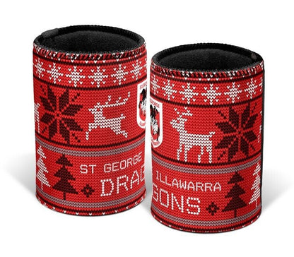 NRL Christmas Stubby Cooler - St George Illawarra Dragons - Rubber Base - XMAS