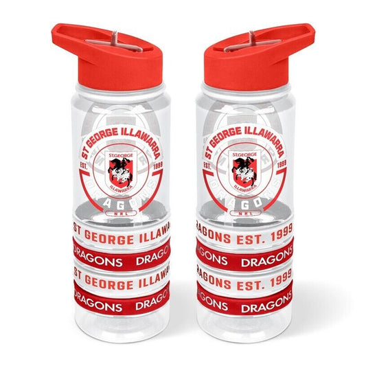 NRL Clear Tritan Drink Bottle 650ml - St George Illawarra Dragons - 4 Wrist Band