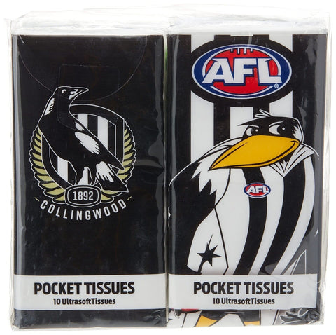 AFL Mascot Pocket Tissue - Collingwood Magpies - 4 Pack