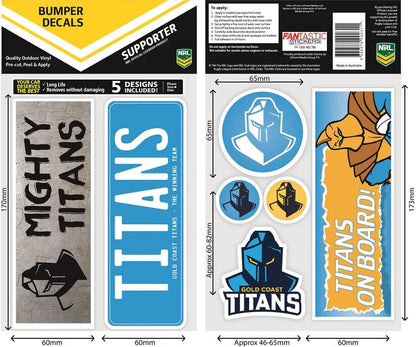 NRL Bumper Decal Sheet Set - Gold Coast Titans - Team Logo Sticker - 170mm