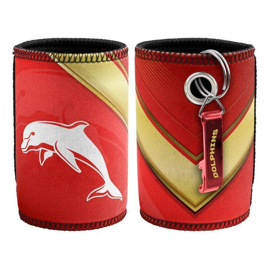 NRL Stubby Can Cooler with Bottle Opener - Dolphins - Rubber Base