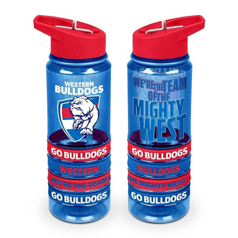 AFL Tritan Drink Water Bottle 650ml - Western Bulldogs - 4 Wrist Bands- Straw