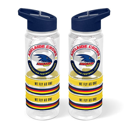 AFL Clear Tritan Drink Bottle 650ml - Adelaide Crows- 4 Wrist Bands