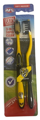 AFL Adult Toothbrush Twin Pack - Richmond Tigers - Set of Two - Soft/Medium