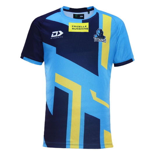 NRL 2024 Captains Run Tee - Gold Coast Titans - Cyan - Adult - Mens