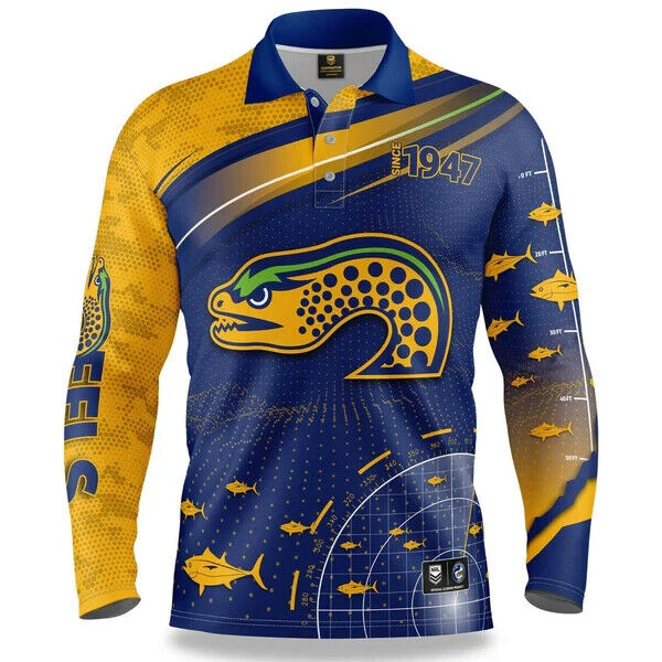 NRL Long Sleeve Fishfinder Fishing Polo Shirt - Parramatta Eels - YOUTH