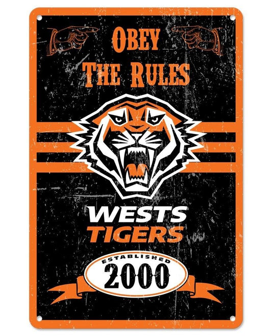 NRL Retro Supporter Tin Sign - West Tigers - Man Cave - Heritage - New Design