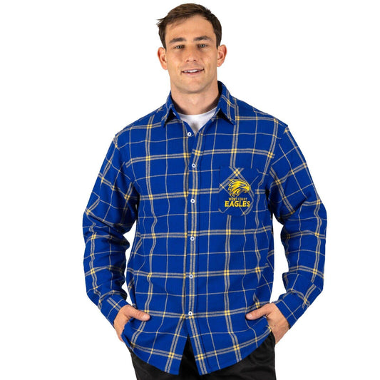 AFL 'Mustang' Flannel Polo - West Coast Eagles - Flanno Shirt - Flannelette