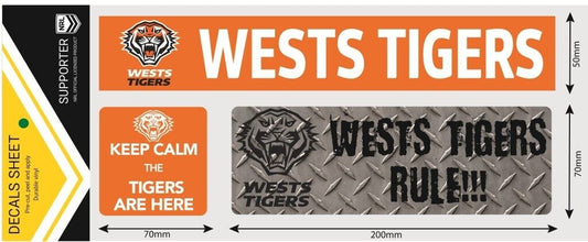 NRL Car Window Decal Set - 3 Stickers - West Tigers - 280mm