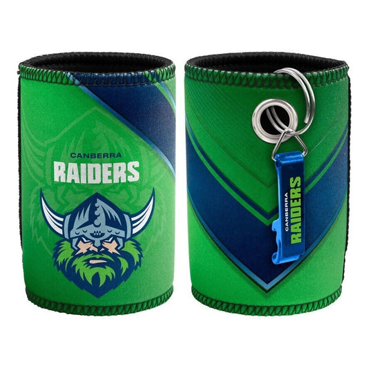 NRL Stubby Can Cooler with Bottle Opener - Canberra Raiders - Rubber Base