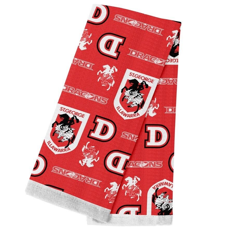 NRL Team Supporter Cotton Tea Towel - St George Illawarra  Dragons - 40cm x 60cm