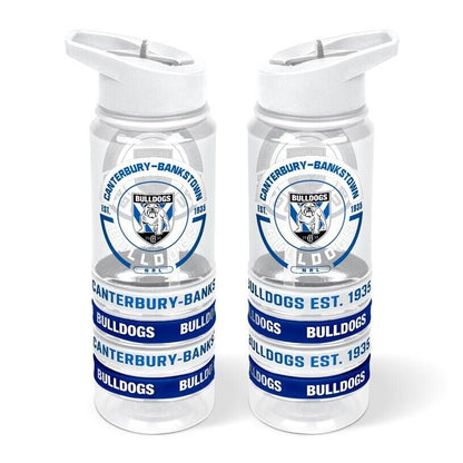 NRL Clear Tritan Drink Bottle 650ml - Canterbury Bulldogs - 4 Wrist Bands