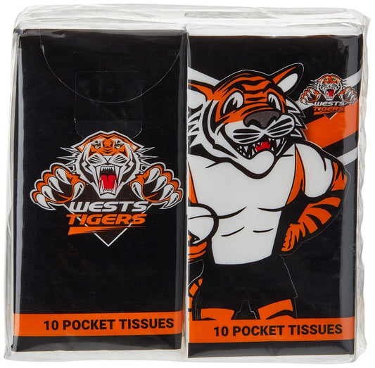 NRL Mascot Pocket Tissue - West Tigers - 4 Pack