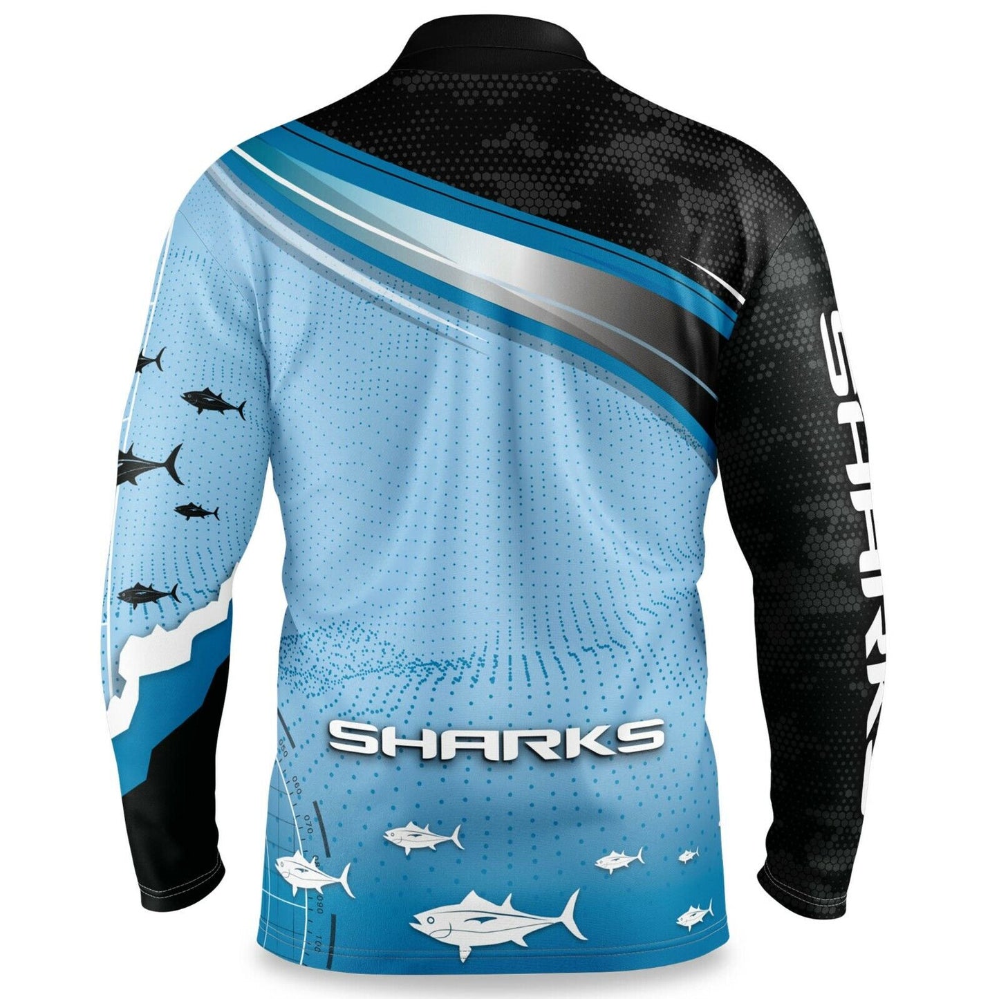 NRL Long Sleeve Fishfinder Fishing Polo Tee Shirt - Cronulla Sharks - Adult