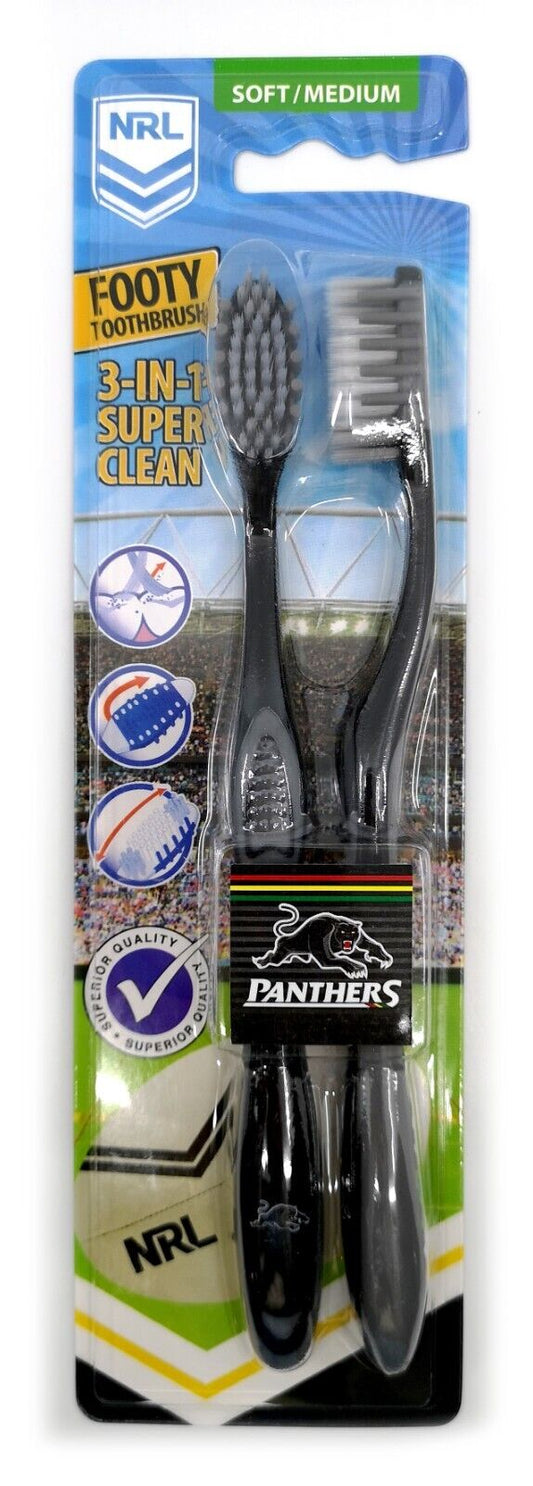 NRL Adult Toothbrush Twin Pack - Penrith Panthers - Set of Two - Soft/Medium