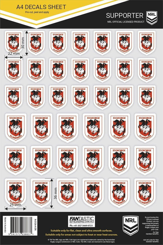 NRL A4 Decal Sheet - St George Illawarra Dragons - Sticker