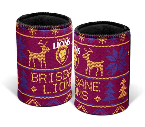 AFL Christmas Stubby Cooler - Brisbane Lions - Rubber Base - XMAS