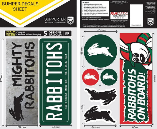 NRL Bumper Decal Sheet Set - South Sydney Rabbitohs - Team Logo Sticker - 170mm