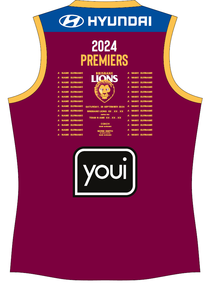 AFL 2024 PREMIERS GUERNSEY - BRISBANE LIONS - YOUTH - ETA NOV 2024 - BELGRAVIA