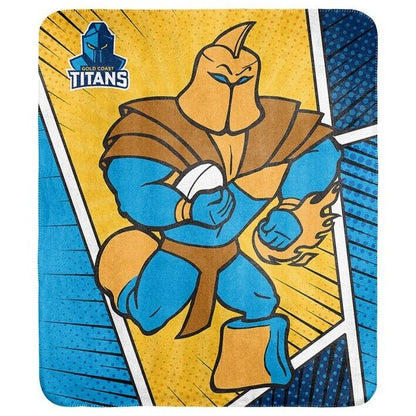 NRL Coral Mascot Blanket - Gold Coast Titans - 150x130cm - Rugby League