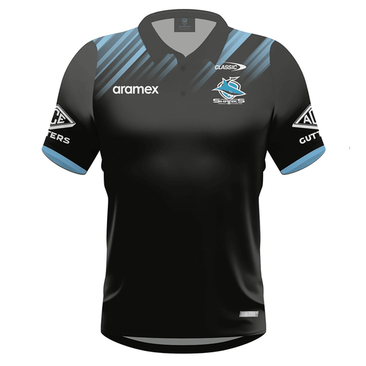 NRL 2024 Media Polo - Cronulla Sharks - Black - Adult - Mens - CLASSIC