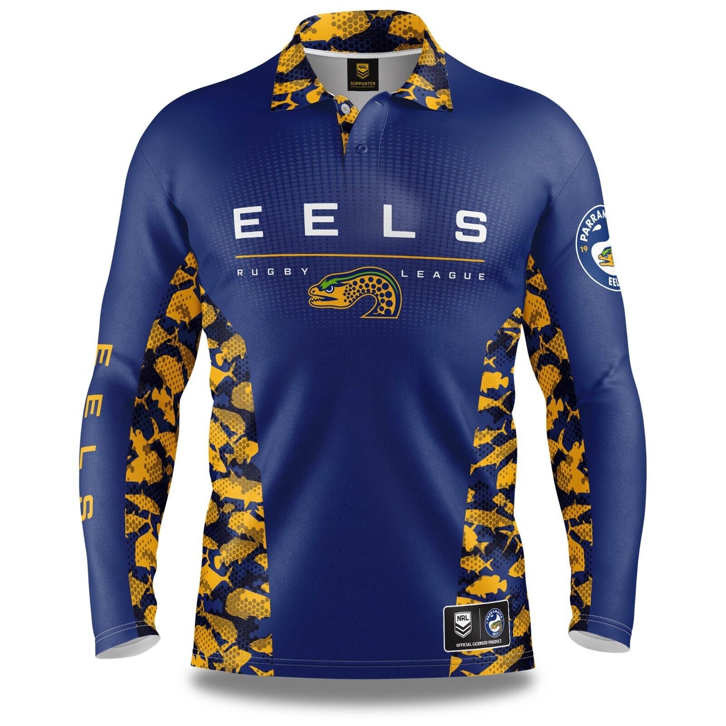 NRL Long Sleeve Reef Runner Fishing Polo Shirt - Parramatta Eels - Adult