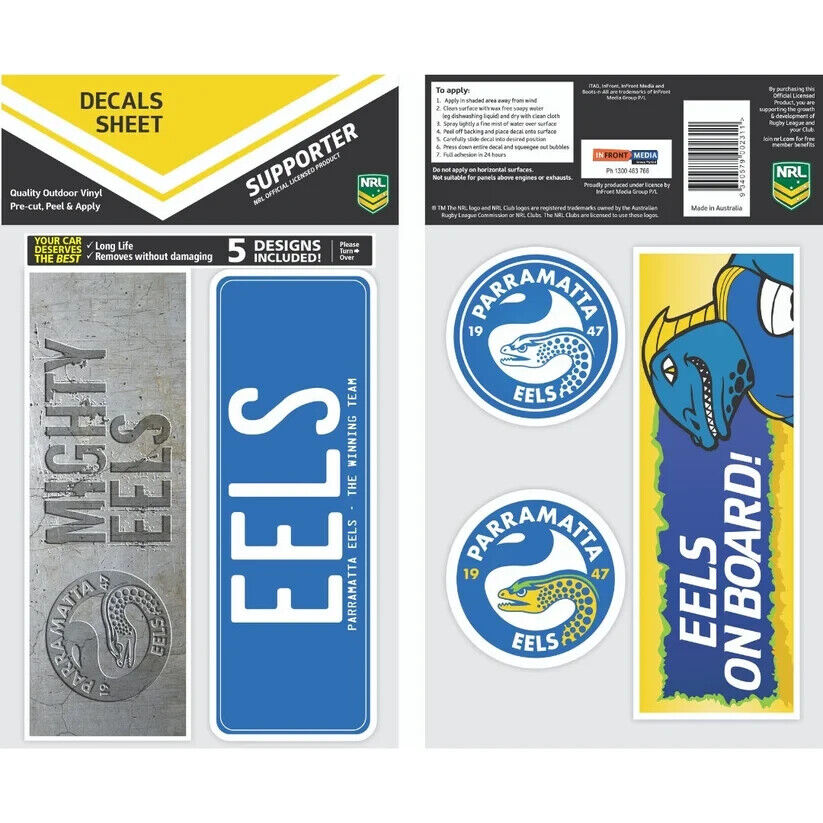 NRL Bumper Decal Sheet Set - Parramatta Eels - Team Logo Sticker - 170mm