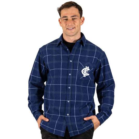 AFL 'Mustang' Flannel Polo - Carlton Blues - Flanno Shirt - Flannelette