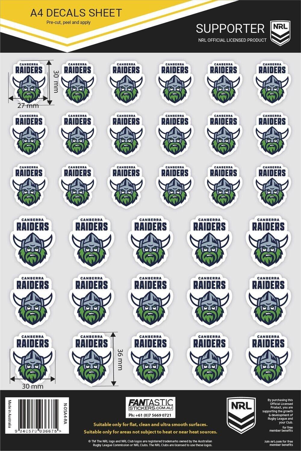 NRL A4 Decal Sheet - Canberra Raiders - Sticker