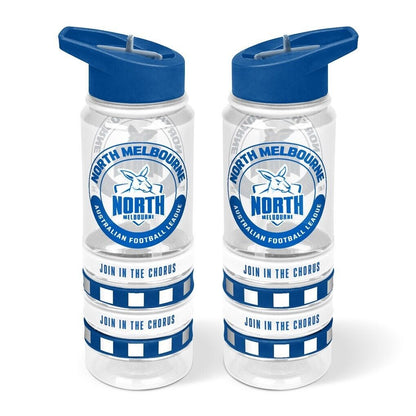 AFL Clear Tritan Drink Bottle 650ml - North Melbourne Kangaroos - 4 Wrist Bands