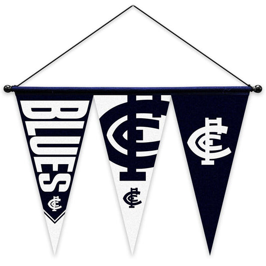 AFL Multi Pennant Flag - Carlton Blues - Set Of 3 - Inc Hanger