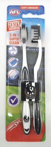 AFL Adult Toothbrush Twin Pack - Collingwood Magpies - Set of Two - Soft/Medium