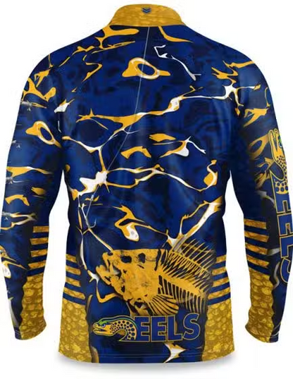 NRL 2021 Long Sleeve Skeletor Fishing Polo Tee Shirt - Parramatta Eels