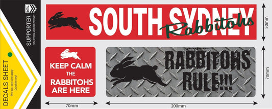 NRL Car Window Decal Set - 3 Stickers - South Sydney Rabbitohs - 280mm