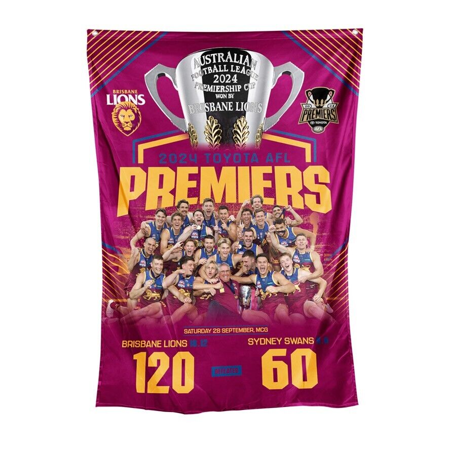 AFL 2024 PREMIERS TEAM PHOTO WALL CAPE FLAG - BRISBANE LIONS - ETA DEC 2024 -PH2