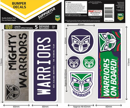 NRL Bumper Decal Sheet Set - New Zealand Warriors - Team Logo Sticker - 170mm