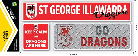 NRL Car Window Decal Set - 3 Stickers - St George Illawarra Dragons - 280mm