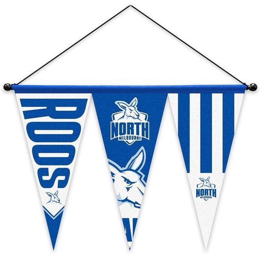 AFL Multi Pennant Flag - North Melbourne Kangaroos - Set Of 3 - Inc Hanger