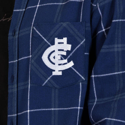 AFL 'Mustang' Flannel Polo - Carlton Blues - Flanno Shirt - Flannelette