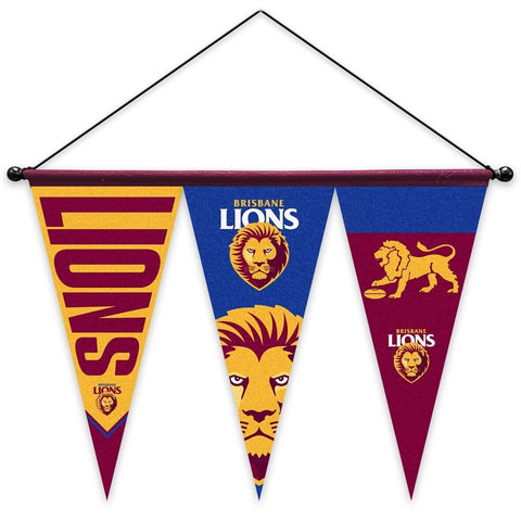 AFL Multi Pennant Flag - Brisbane Lions - Set Of 3 - Inc Hanger