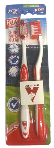 AFL Adult Toothbrush Twin Pack - Sydney Swans - Set of Two - Soft/Medium