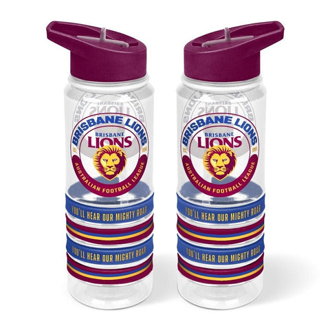 AFL Clear Tritan Drink Bottle 650ml - Brisbane Lions - 4 Wrist Bands