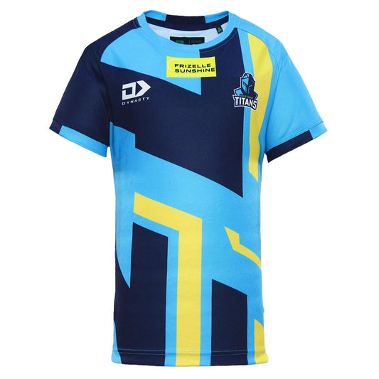 NRL 2024 Captains Run Tee - Gold Coast Titans - Cyan - Youth - Kids