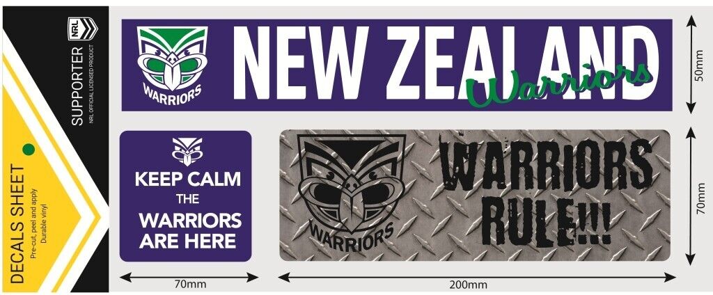 NRL Car Window Decal Set - 3 Stickers - New Zealand Warriors - 280mm