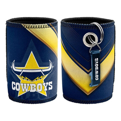 NRL Stubby Can Cooler with Bottle Opener - North Queensland Cowboy - Rubber Base