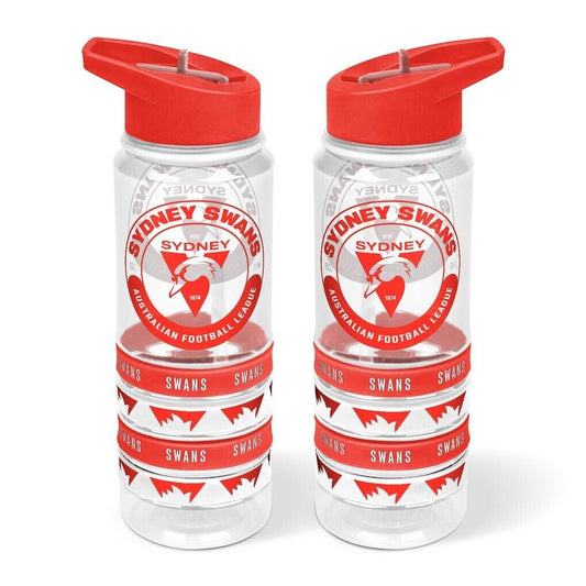 AFL Clear Tritan Drink Bottle 650ml - Sydney Swans - 4 Wrist Bands