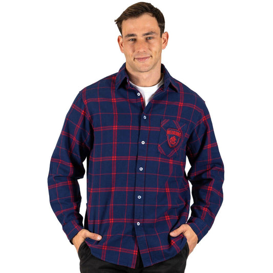 AFL 'Mustang' Flannel Polo - Melbourne Demons - Flanno Shirt - Flannelette