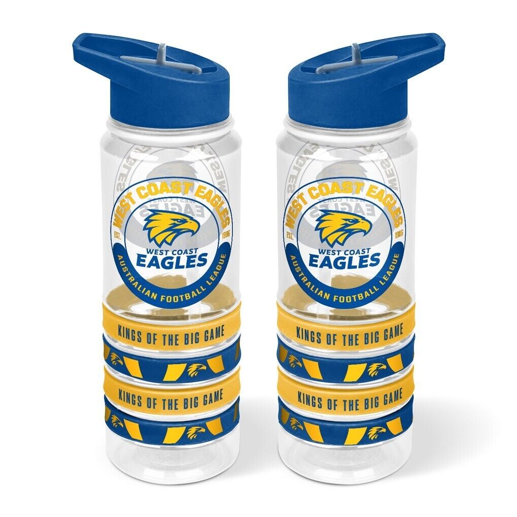 AFL Clear Tritan Drink Bottle 650ml - West Coast Eagles - 4 Wrist Bands